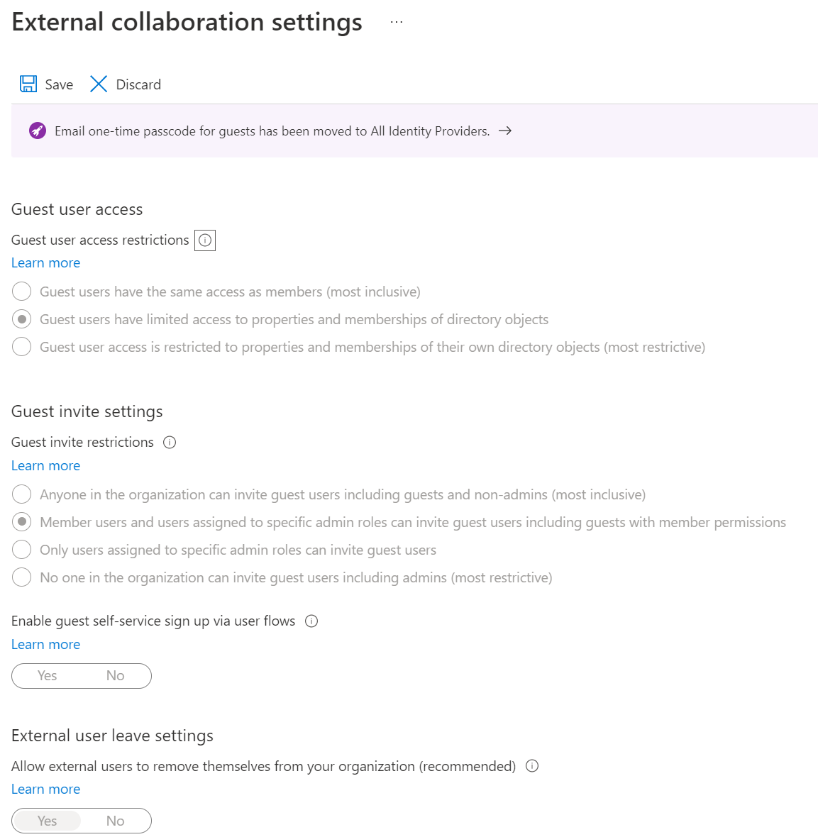 External collaboration settings