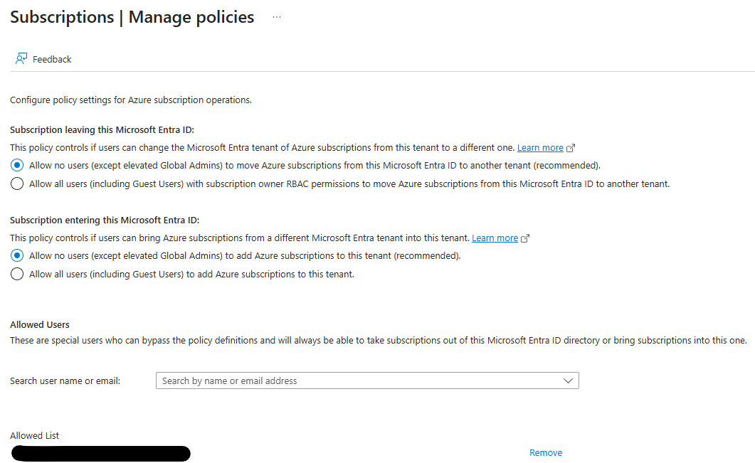 Subscription Policy Settings