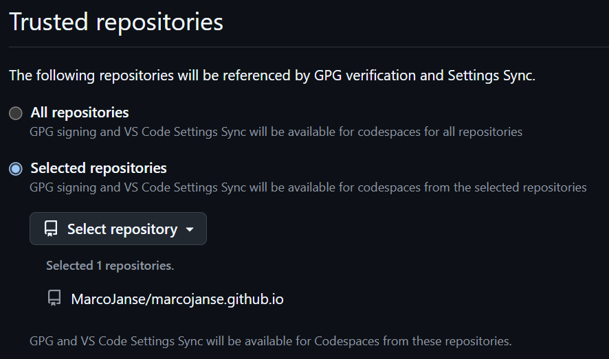 Configure trusted repositories for GPG signing and setting sync